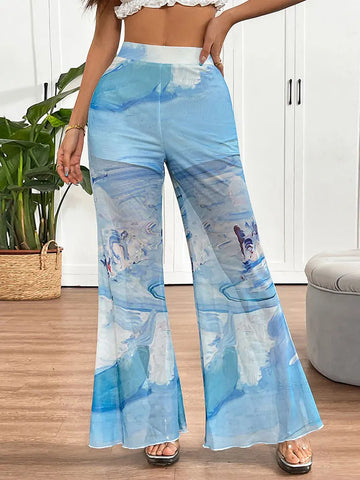 Women Trousers Summer New Fashion Streetwear Tie Dye Print Casual Slim Mesh Trousers Elegant Lady Sexy Versatile Pants Clothing