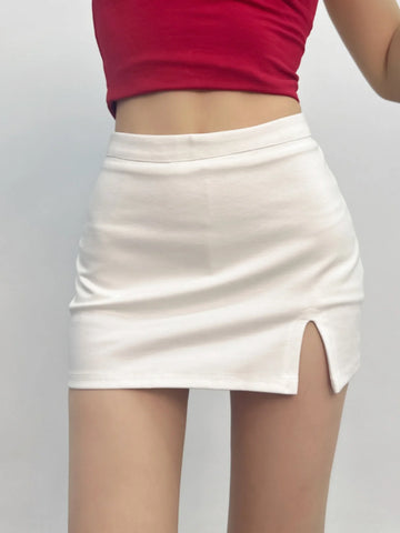 American Style Retro Spicy Girl Low Waist Midi Skirt Women Niche Design Sense Side Split Fork Slim Wrap Hip Short Skirt 04BB