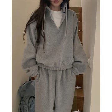 Women's Fce Lined Hoodie And Joggers Spor Two-Piece Set Dongda Gate 24 Autumn f Zip Casual Sweatirt Pants Ensemble
