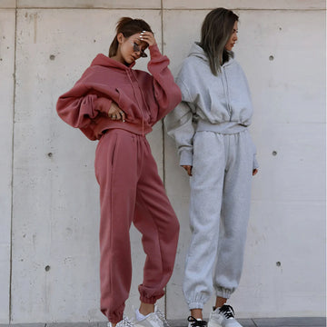 Autumn winter jogger jumper Gym Workout women fall clothing 2 piece set crop top oversize hoodie women tracksuits