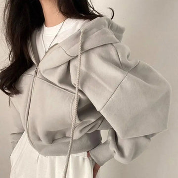 2024 Autumn/winter New Women Coat Hooded Fashion Cropped Slims Zip-up Warm Solid Color Hooded Sweatshirt For Women Jacket 