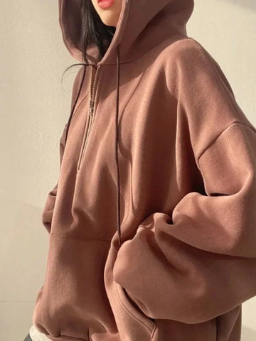 Women's Color Fce Lined Hooded Sweatirt Long Sve Crew Ne Pullover Spring Faion Casual Comfortable Top
