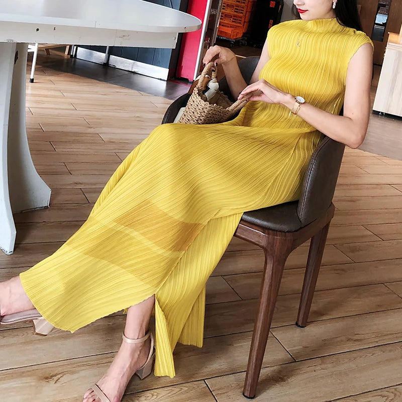 Painted Pleats Dress–Turtleneck Maxi