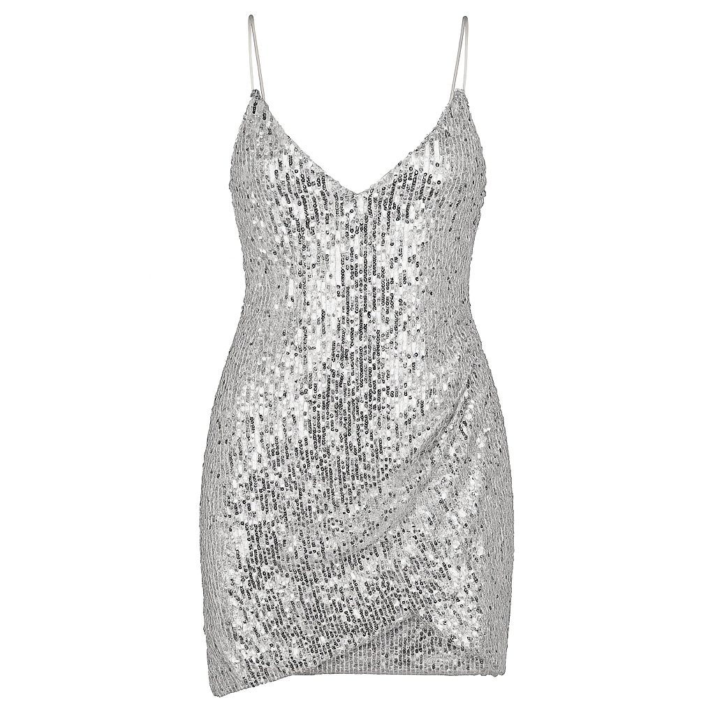 Silver Sequin Backless Mini Dress