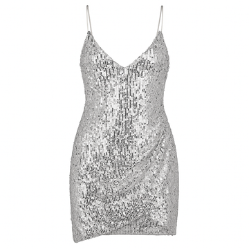 Silver Sequin Backless Mini Dress