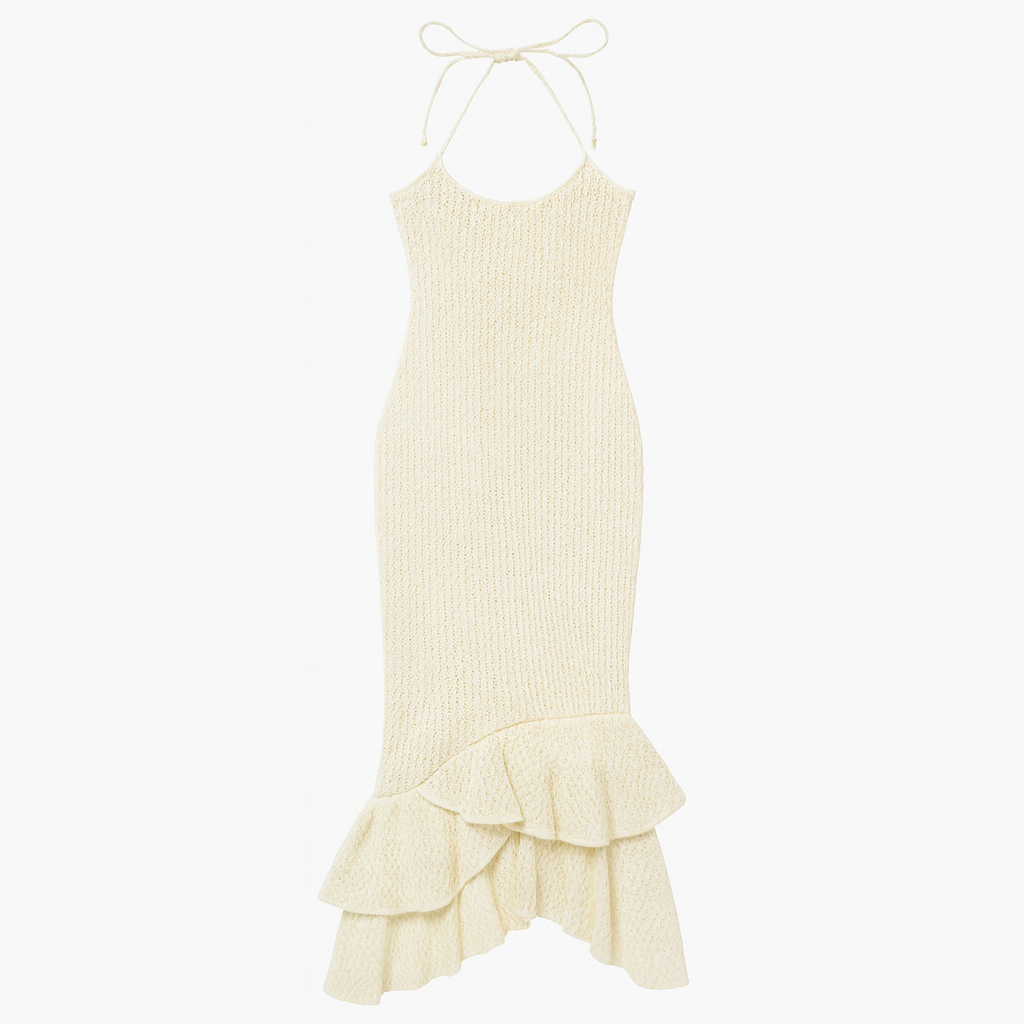 Backless Ruffle Knit Maxi Dress