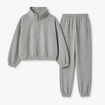 Fleece-Lined Zip Hoodie & Jogger Set – Casual Two-Piece Women’s Tracksuit