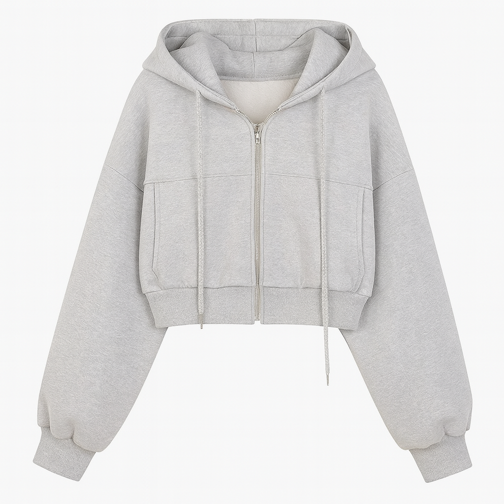 Cropped Zip-Up Hoodie Jacket – Women’s Autumn/Winter Fashion