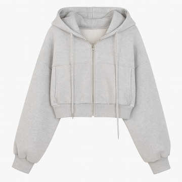 Cropped Zip-Up Hoodie Jacket – Women’s Autumn/Winter Fashion