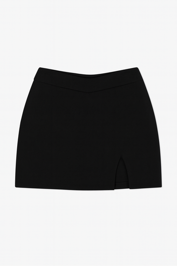Black High Waist Mini Skirt with Slit-Korean Streetwear Style