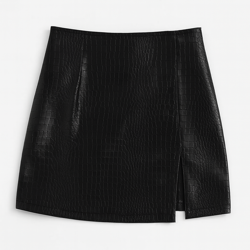 Faux Leather High Waist Slit Mini Skirt-Night Out Style