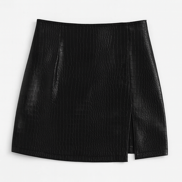 Faux Leather High Waist Slit Mini Skirt-Night Out Style