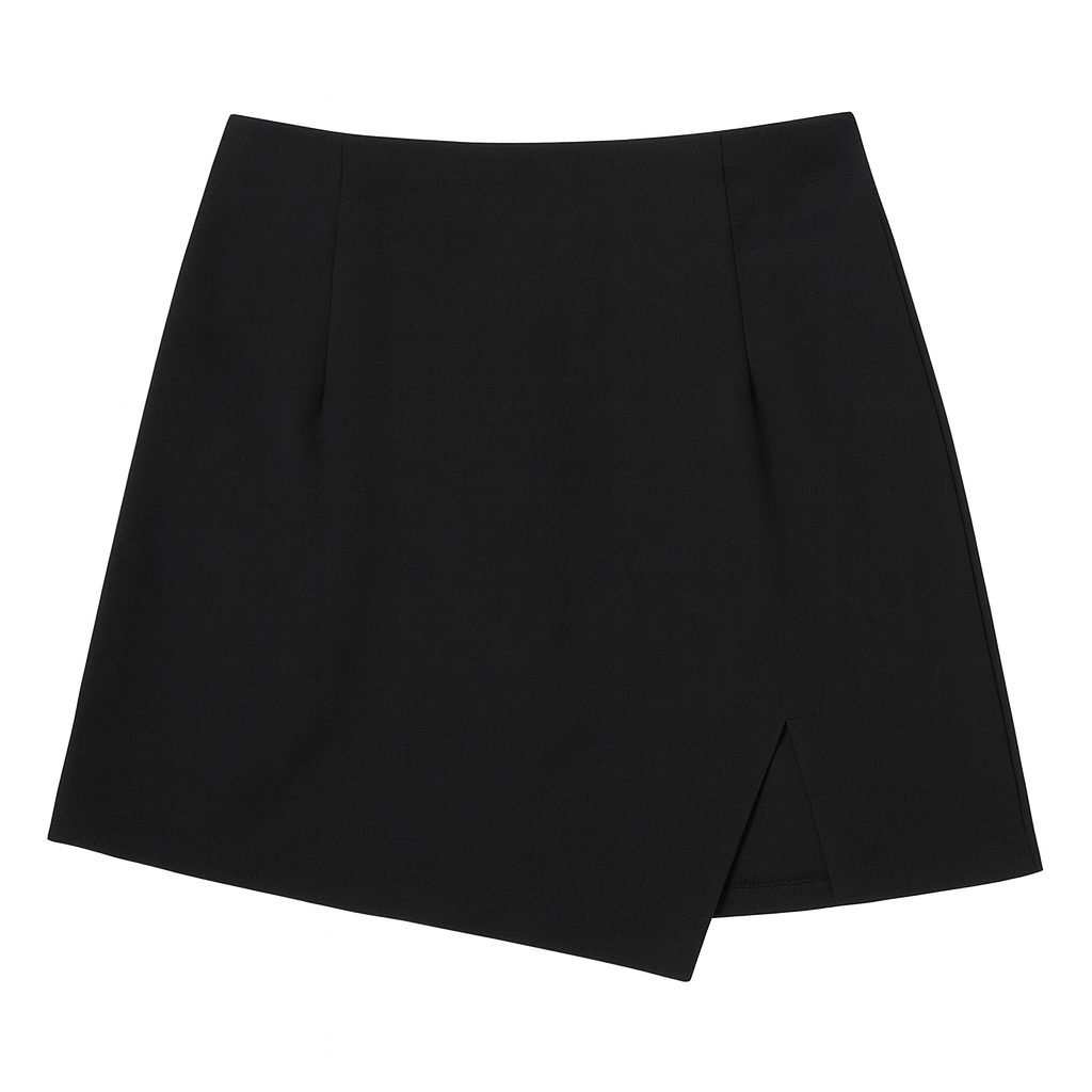 High Waist Asymmetrical A-Line Mini Skirt-Black Autumn Edition