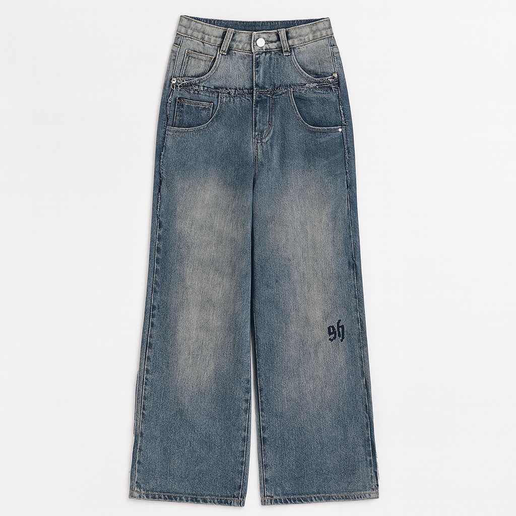 Women’s Vintage Wide-Leg Cargo Jeans – Y2K Streetwear Denim