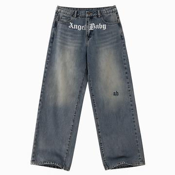 Vintage Letter Embroidered Baggy Jeans