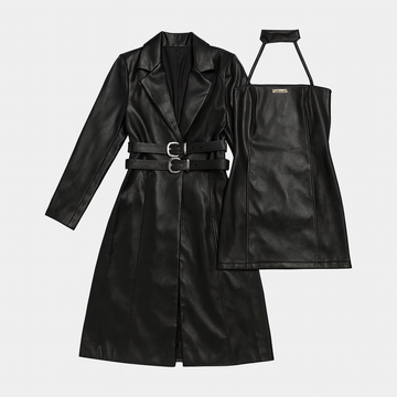 PU Leather Mini Dress & Biker Coat Set