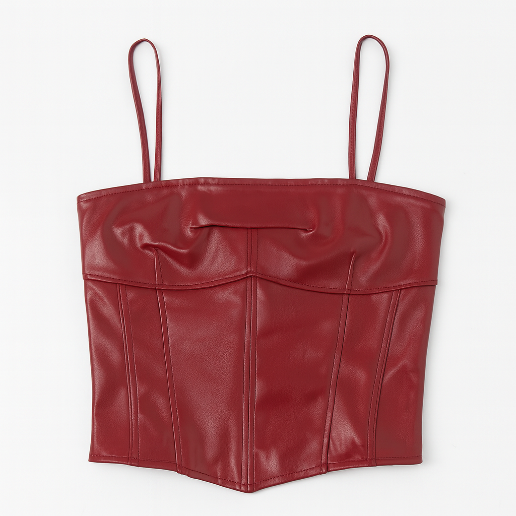 Leather Strap Open Back Corset Top