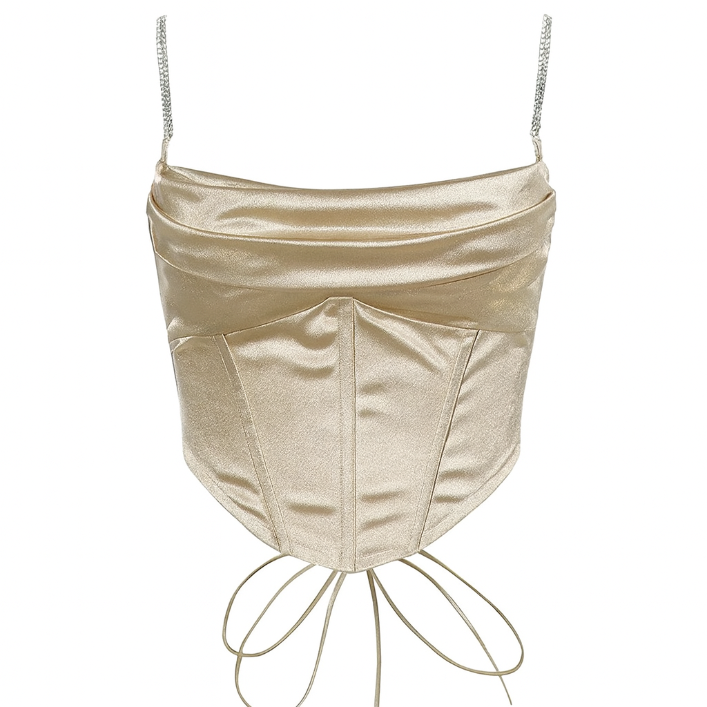 Y2K Shiny Chain Halter Backless Crop Top