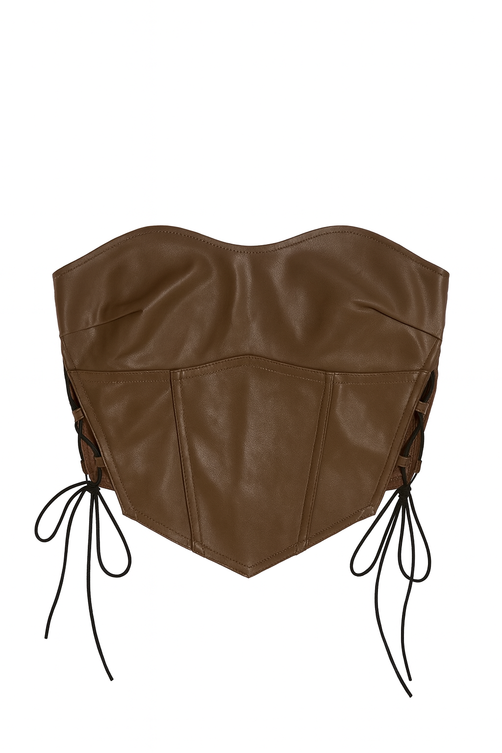 Brown Faux Leather Lace-Up Corset Tube Top