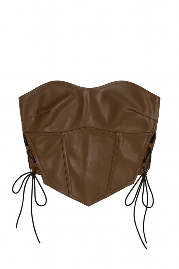 Brown Faux Leather Lace-Up Corset Tube Top