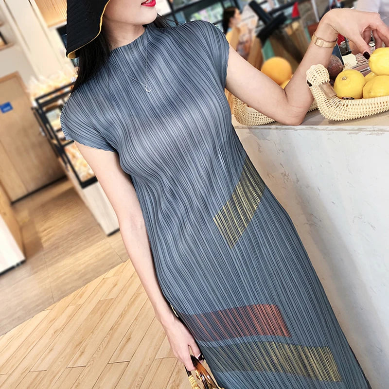 Painted Pleats Dress–Turtleneck Maxi
