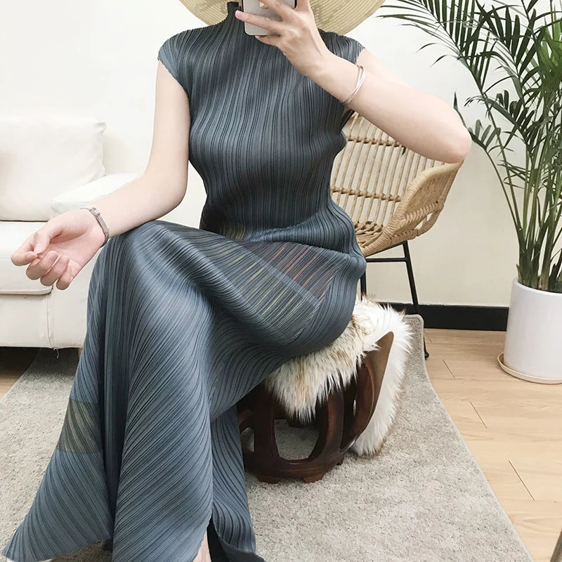 Painted Pleats Dress–Turtleneck Maxi