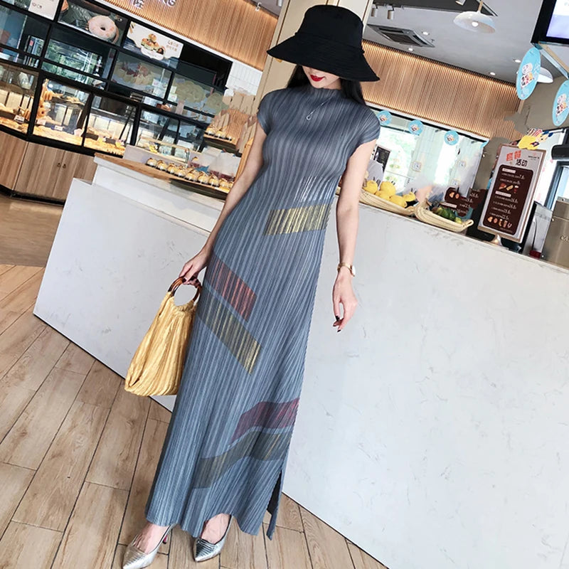 Painted Pleats Dress–Turtleneck Maxi