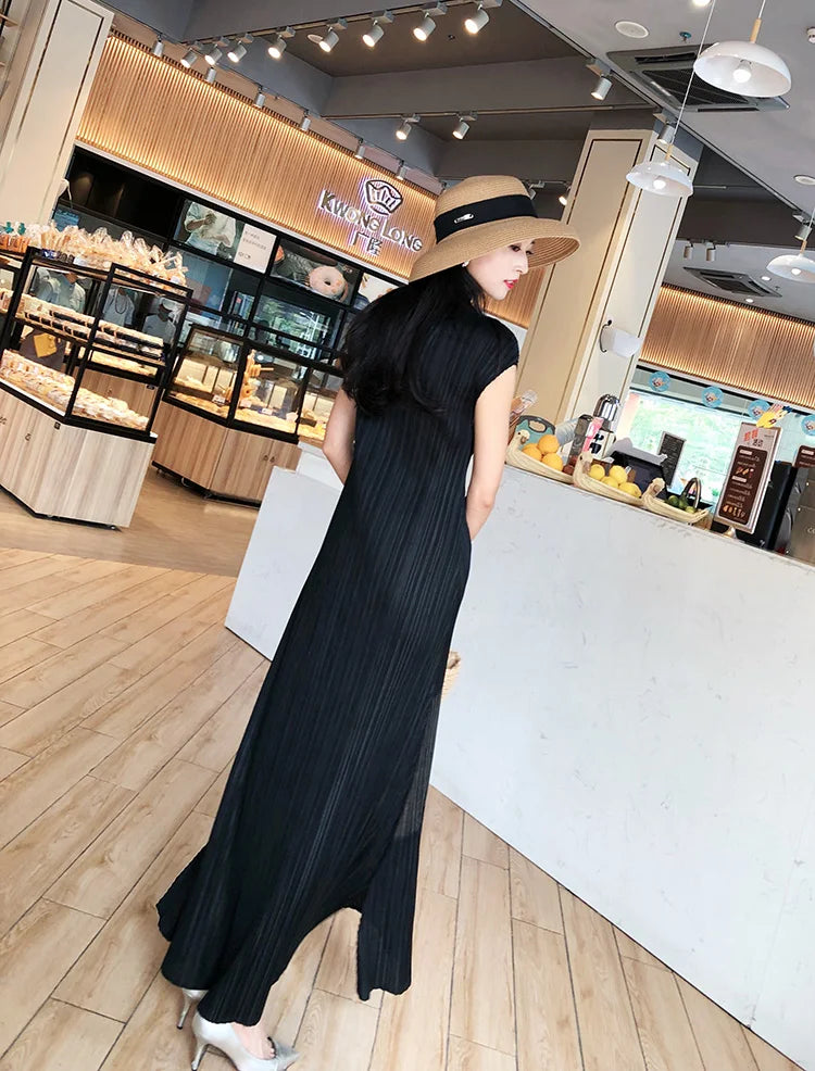 Painted Pleats Dress–Turtleneck Maxi