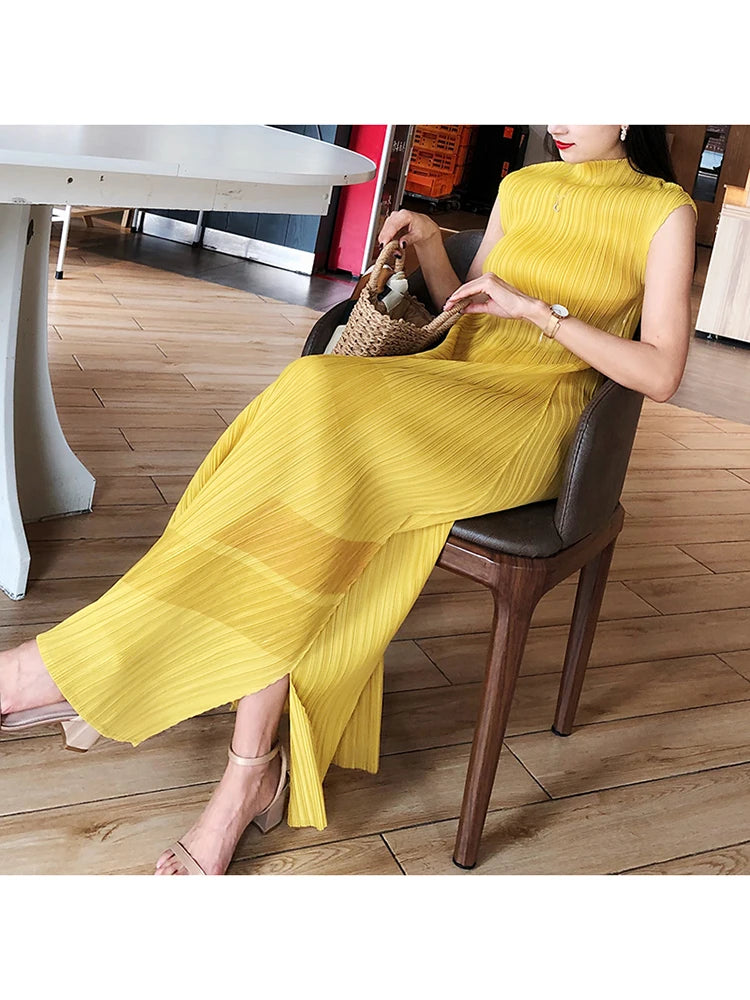 Painted Pleats Dress–Turtleneck Maxi