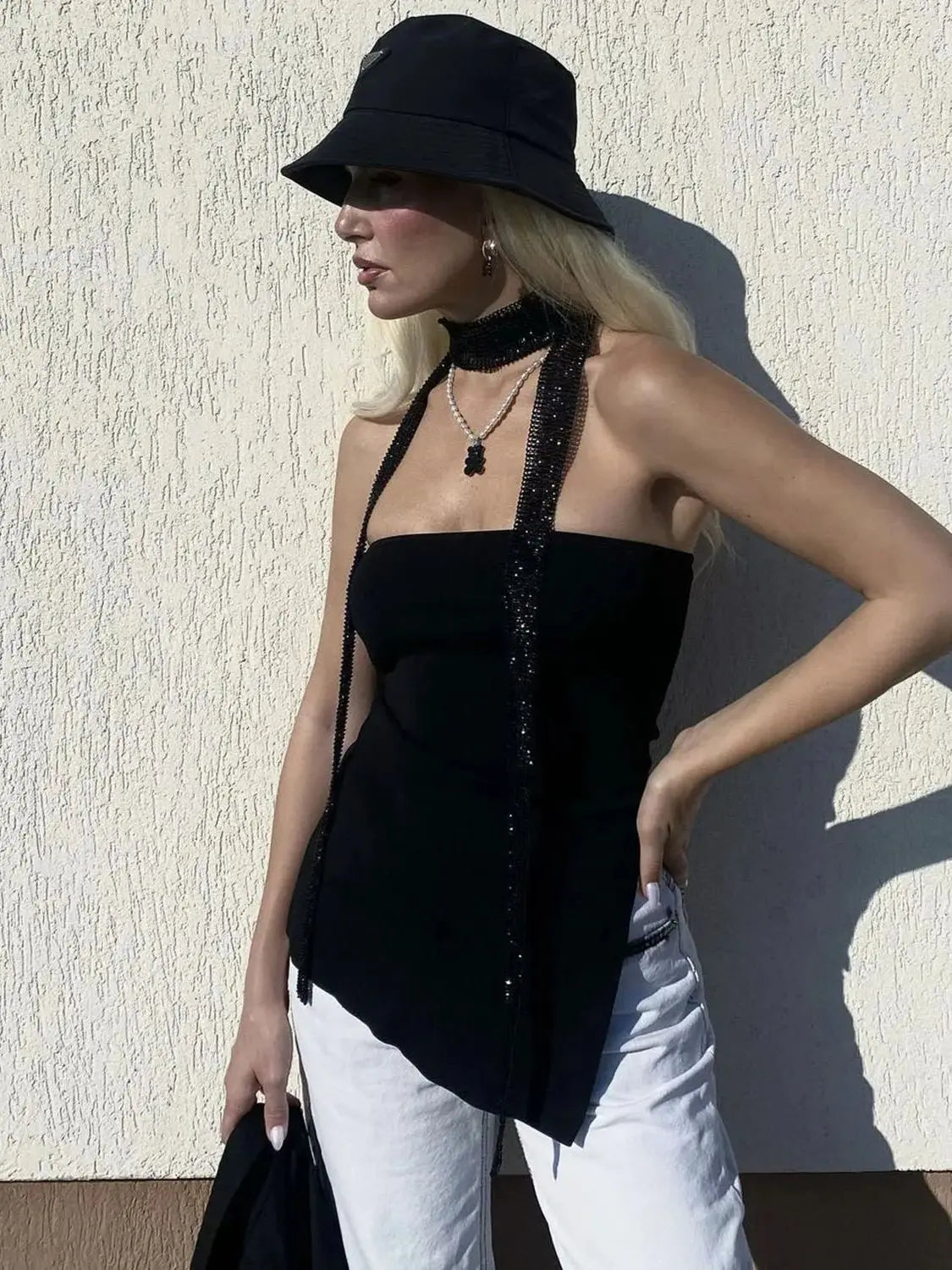 Summer Knit Strapless White Tops Women Sexy Asymmetrical Split Black Tops Tanks High Street Women tops Y2K Short Tops T Shirts