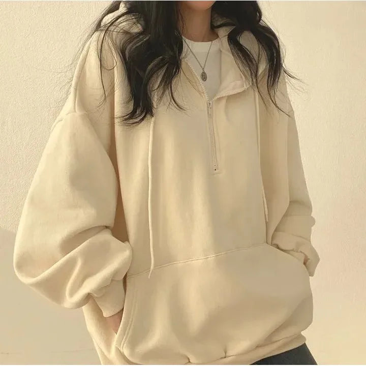 Women's  Color Fce Lined Hooded Sweatirt Long Sve Crew Ne Pullover Spring Faion Casual Comfortable Top