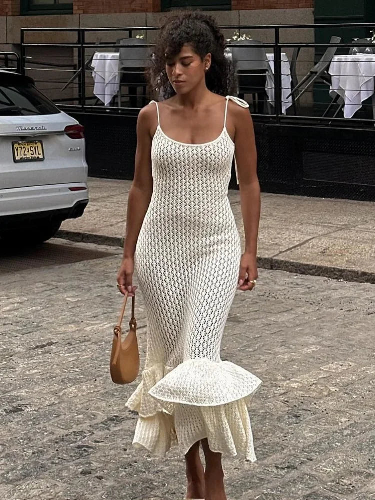 Backless Ruffle Knit Maxi Dress