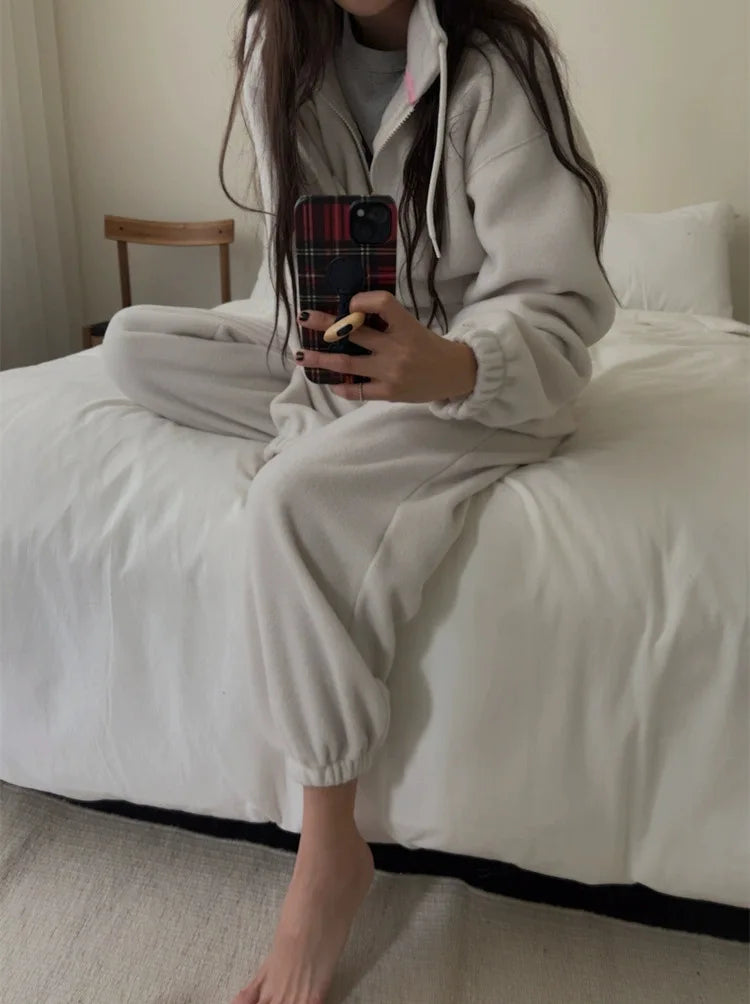 Women's Fce Lined Hoodie And Joggers Spor Two-Piece Set Dongda Gate 24 Autumn f Zip Casual Sweatirt Pants Ensemble