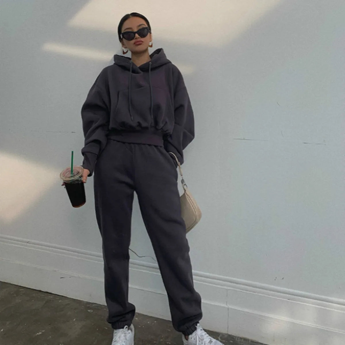 Autumn winter jogger jumper Gym Workout women fall clothing 2 piece set crop top oversize hoodie women tracksuits
