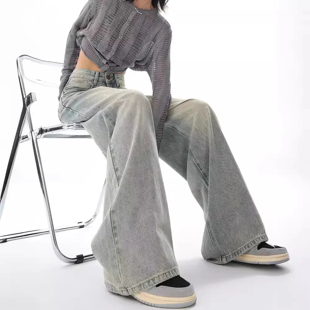 Ken Studio Spring Summer New Vintage Jeans Women's Loose Fit Design Slimming Trailer Bell Bottoms Pants American Style
