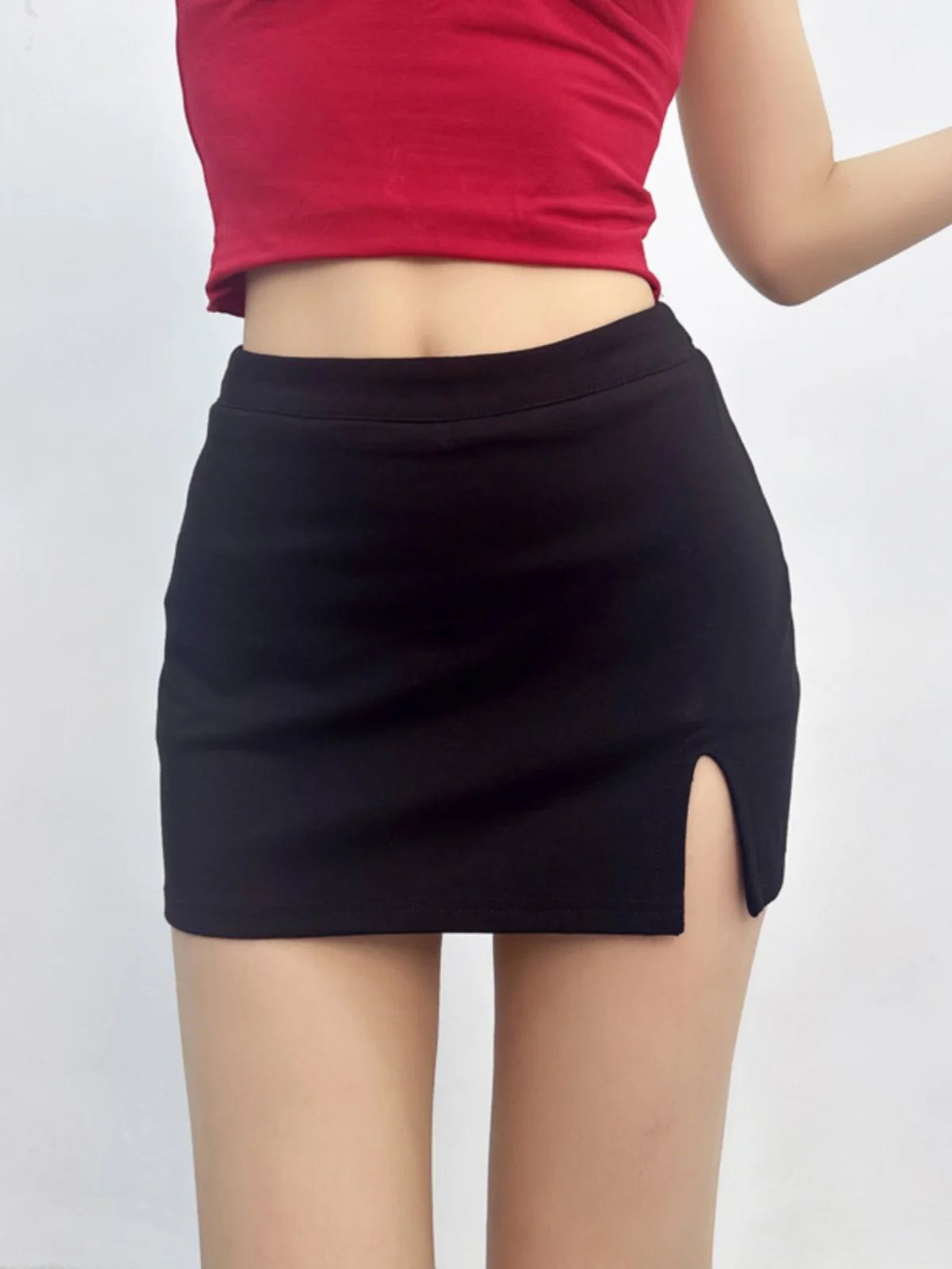 American Style Retro Spicy Girl Low Waist Midi Skirt Women Niche Design Sense Side Split Fork Slim Wrap Hip Short Skirt 04BB