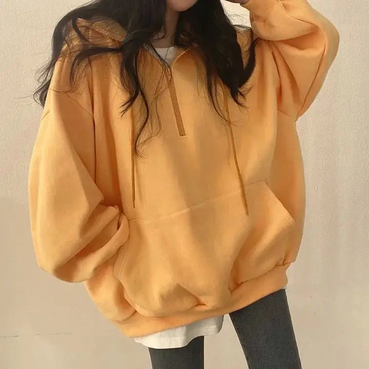 Women's  Color Fce Lined Hooded Sweatirt Long Sve Crew Ne Pullover Spring Faion Casual Comfortable Top