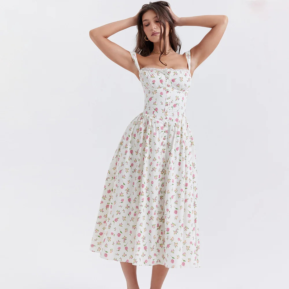 Elegant Lace-Up Midi Dress
