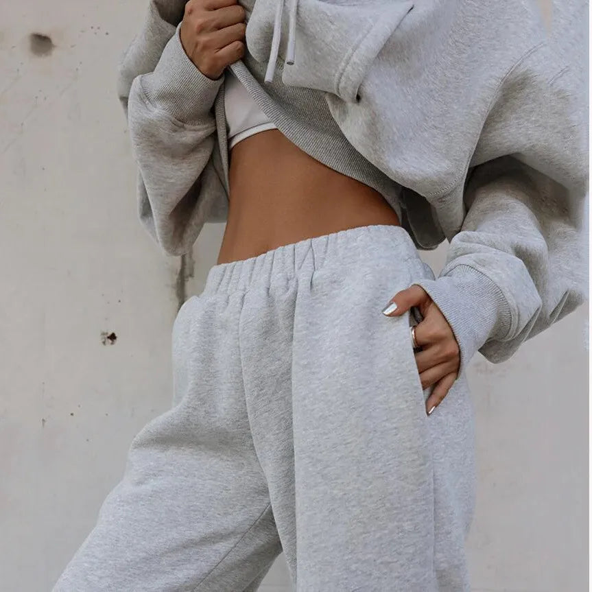 Autumn winter jogger jumper Gym Workout women fall clothing 2 piece set crop top oversize hoodie women tracksuits