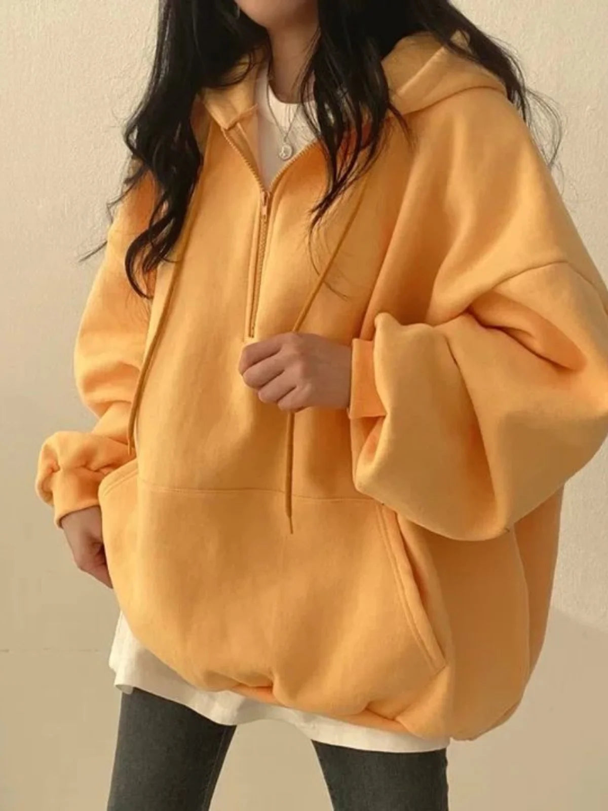 Women's  Color Fce Lined Hooded Sweatirt Long Sve Crew Ne Pullover Spring Faion Casual Comfortable Top