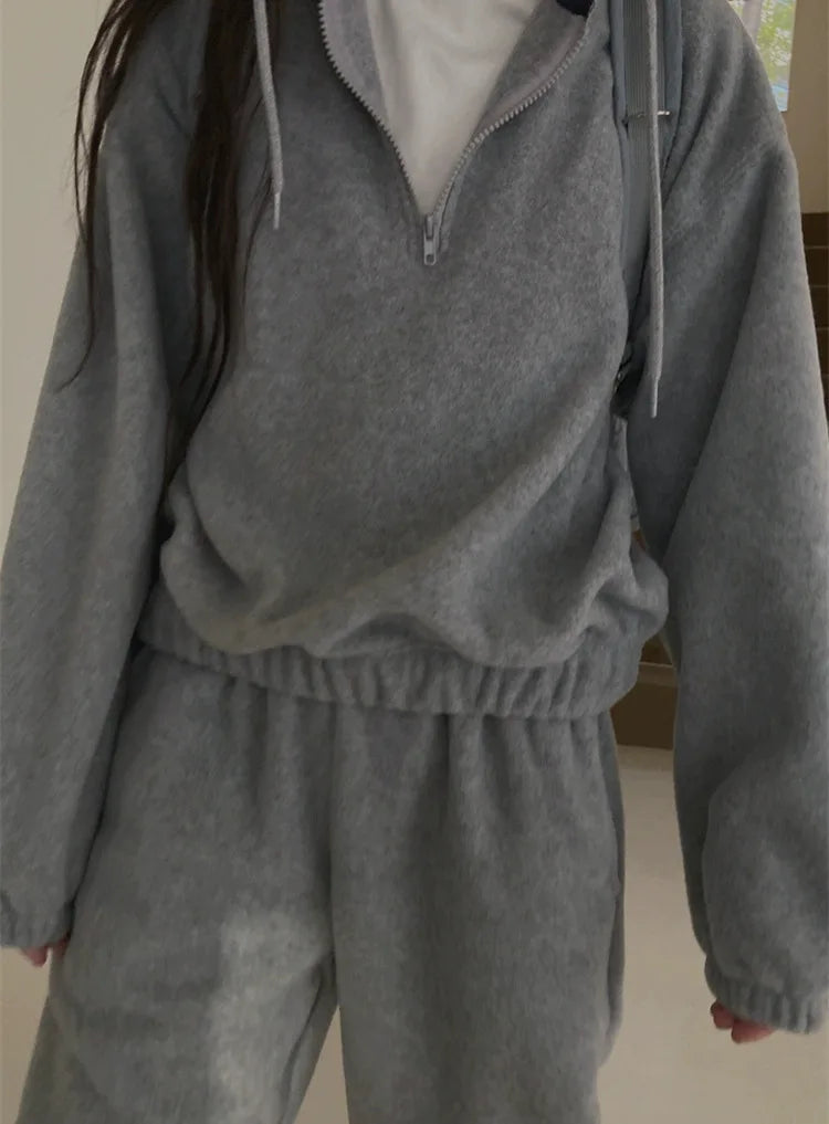 Women's Fce Lined Hoodie And Joggers Spor Two-Piece Set Dongda Gate 24 Autumn f Zip Casual Sweatirt Pants Ensemble