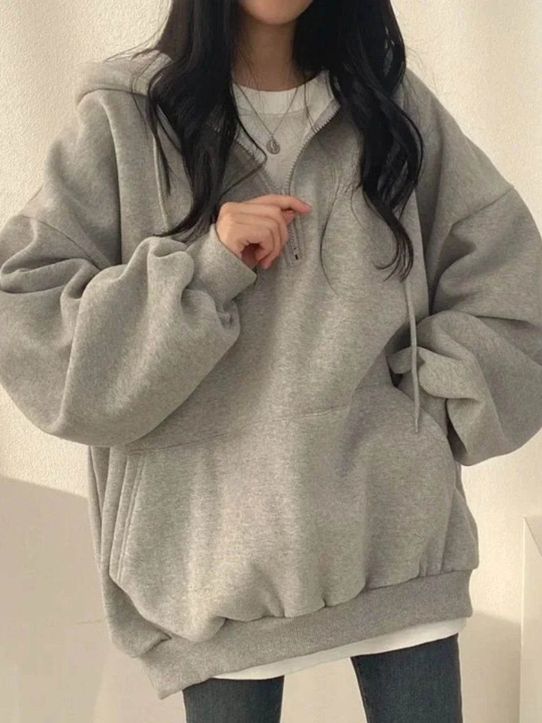 Women's  Color Fce Lined Hooded Sweatirt Long Sve Crew Ne Pullover Spring Faion Casual Comfortable Top