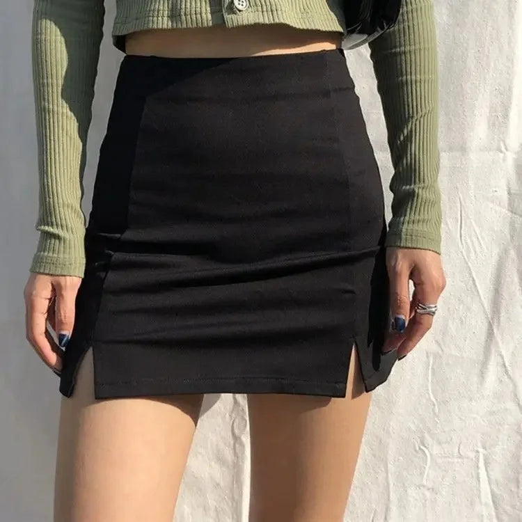 High Waist Thin A- Line Mini Skirt Asymmetrical Black Half-length Skirts for Women Small Size Fashionable Autumn New Arrival