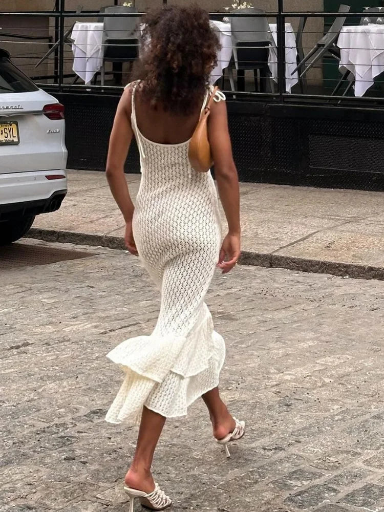 Backless Ruffle Knit Maxi Dress