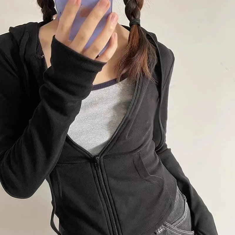 Cropped Zip-Up Hooded Jacket