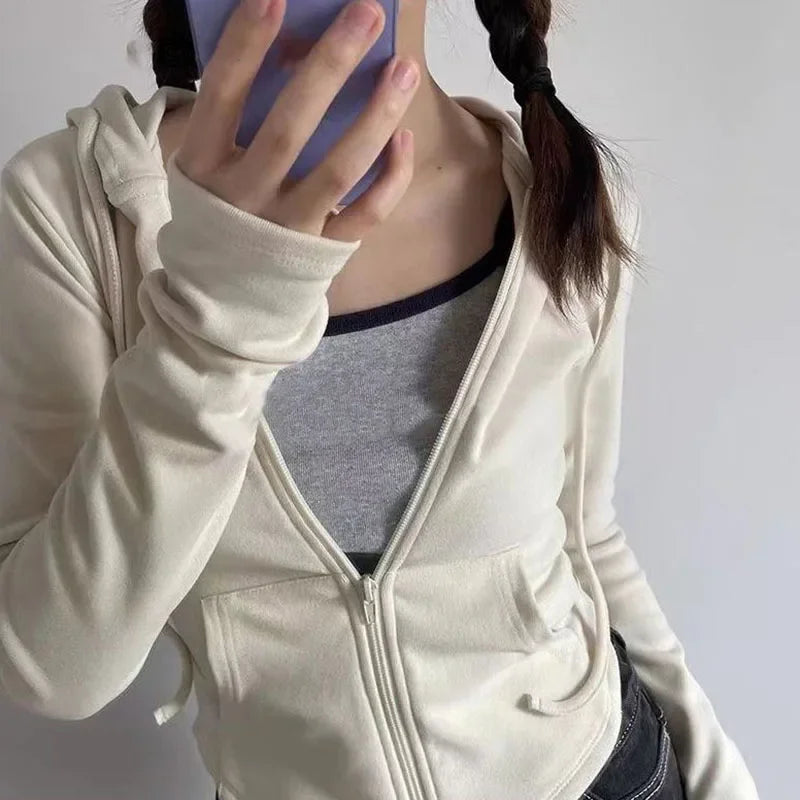Cropped Zip-Up Hooded Jacket