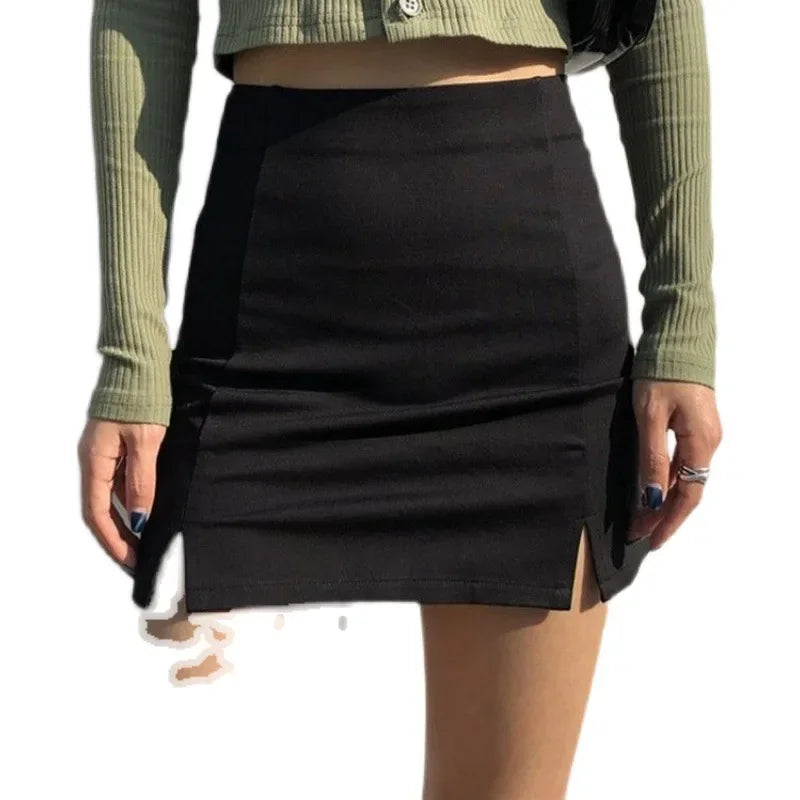 High Waist Thin A- Line Mini Skirt Asymmetrical Black Half-length Skirts for Women Small Size Fashionable Autumn New Arrival