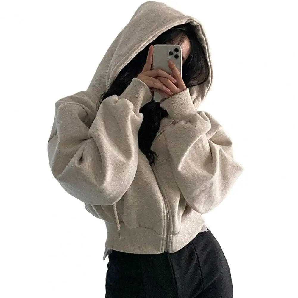 2024 Autumn/winter New Women Coat Hooded Fashion Cropped Slims Zip-up Warm Solid Color Hooded Sweatshirt For Women Jacket ﻿