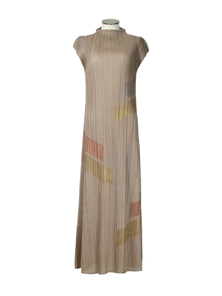 Painted Pleats Dress–Turtleneck Maxi
