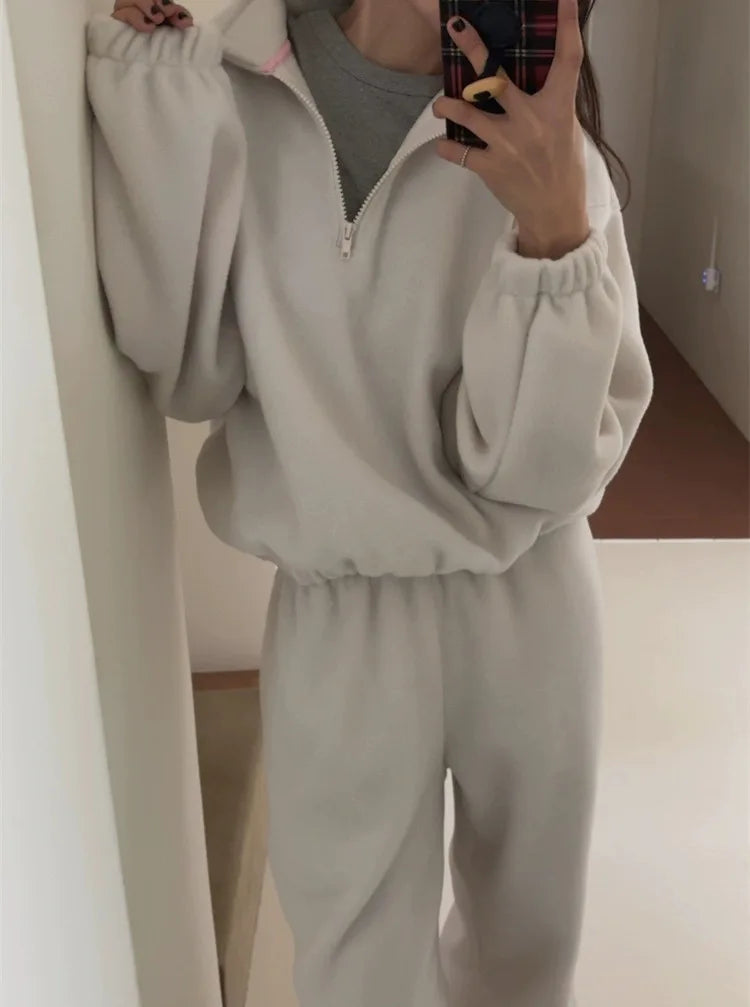 Women's Fce Lined Hoodie And Joggers Spor Two-Piece Set Dongda Gate 24 Autumn f Zip Casual Sweatirt Pants Ensemble